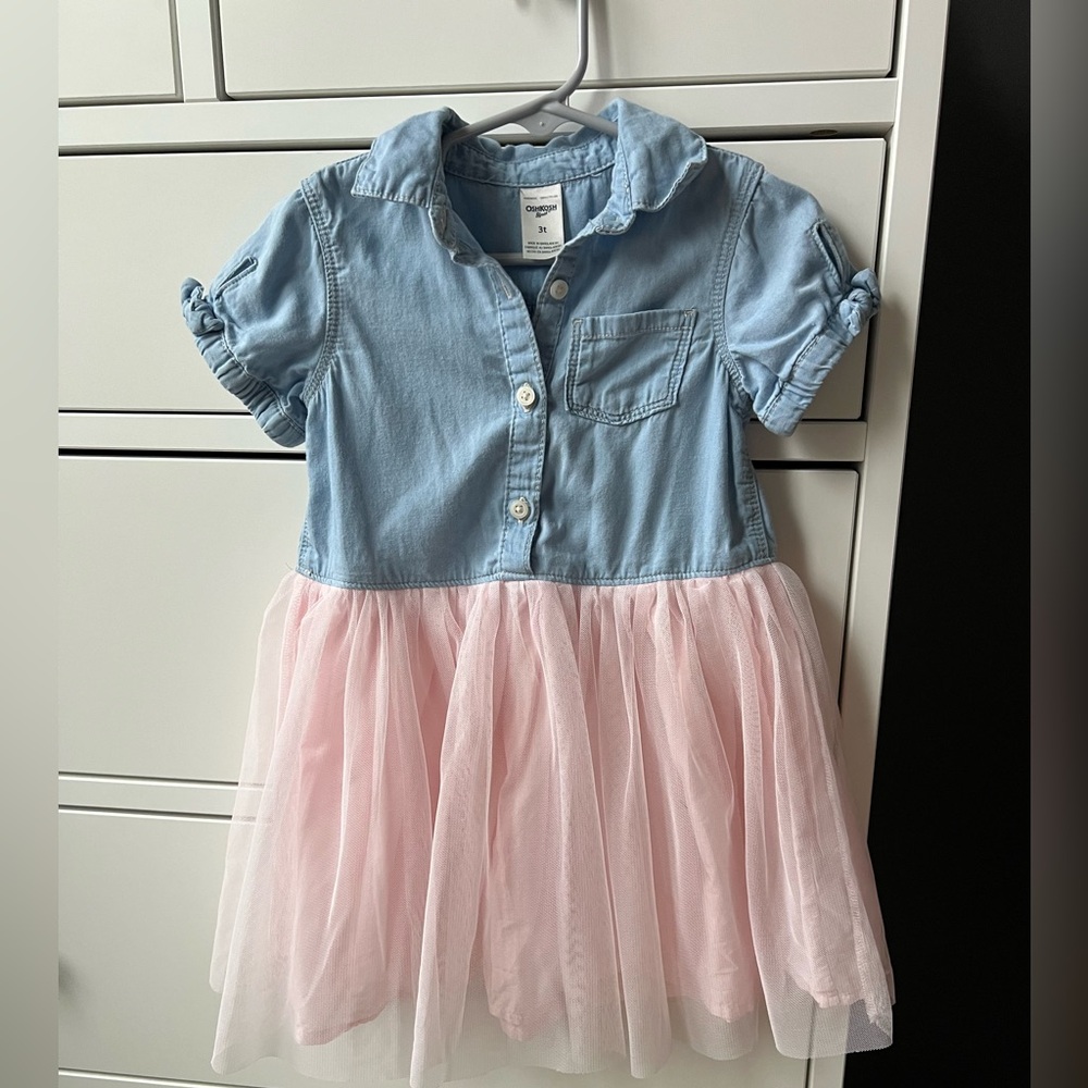 OshKosh B'gosh Blue Denim and Pink Tulle Dress 3T